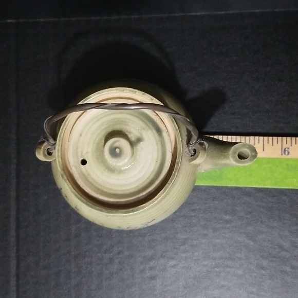 Vintage Japanese Personal  Tea Pot, Sage Green with Wire Handle - Picture 11 of 12